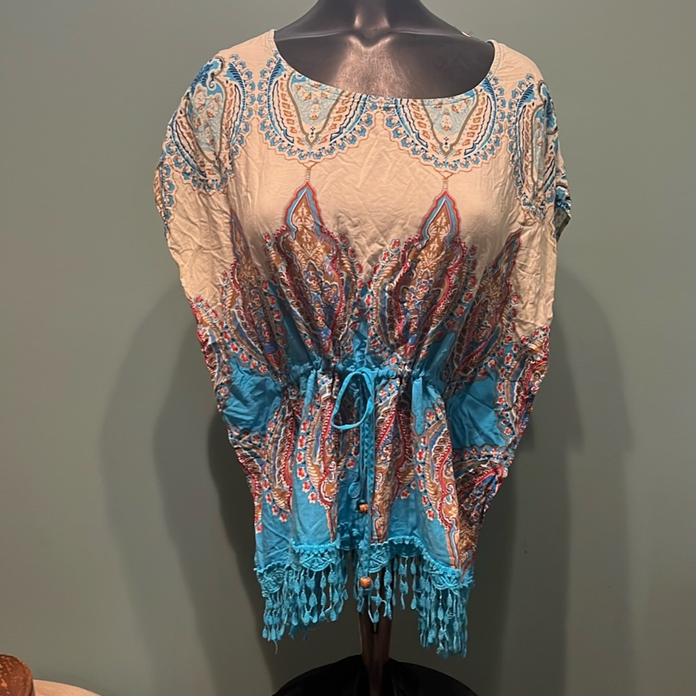 Turquoise Draw String Shirt - Picture 1 of 9